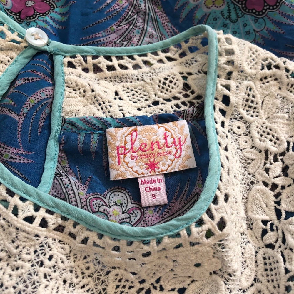 Plenty by Tracy Reese silk blend bohemian boho blouse crochet lace small - Picture 4 of 5